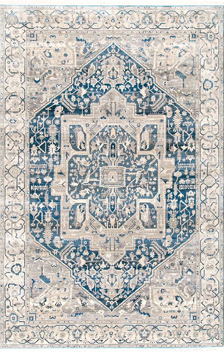 Grey Medallion Fringe Soft Area Rug