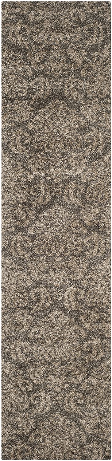 Damask Plush 1.2-inch Thick Shag Area Rug, Smoke / Beige