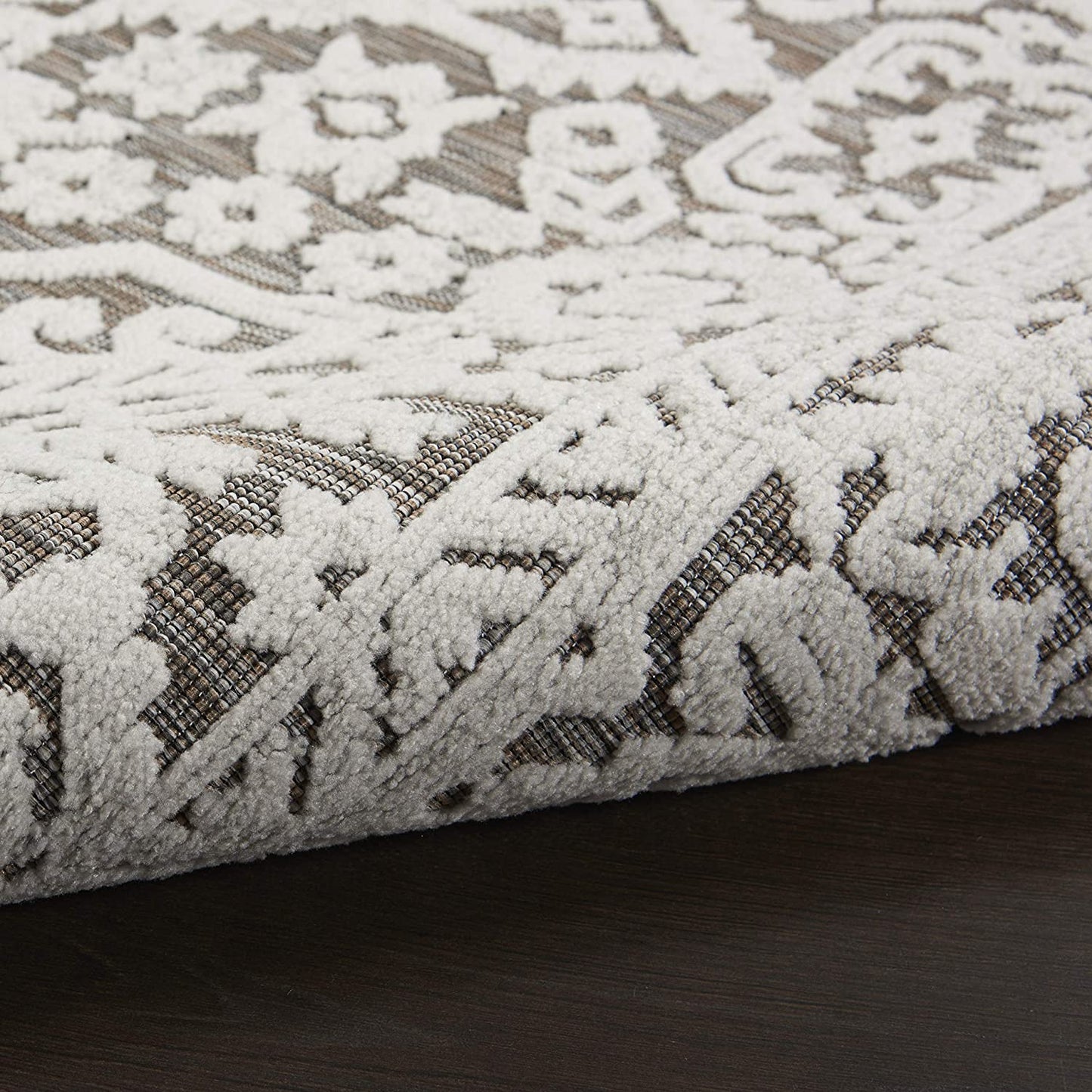 Calobra Indoor/Outdoor Geometric Border Area Rug, Beige