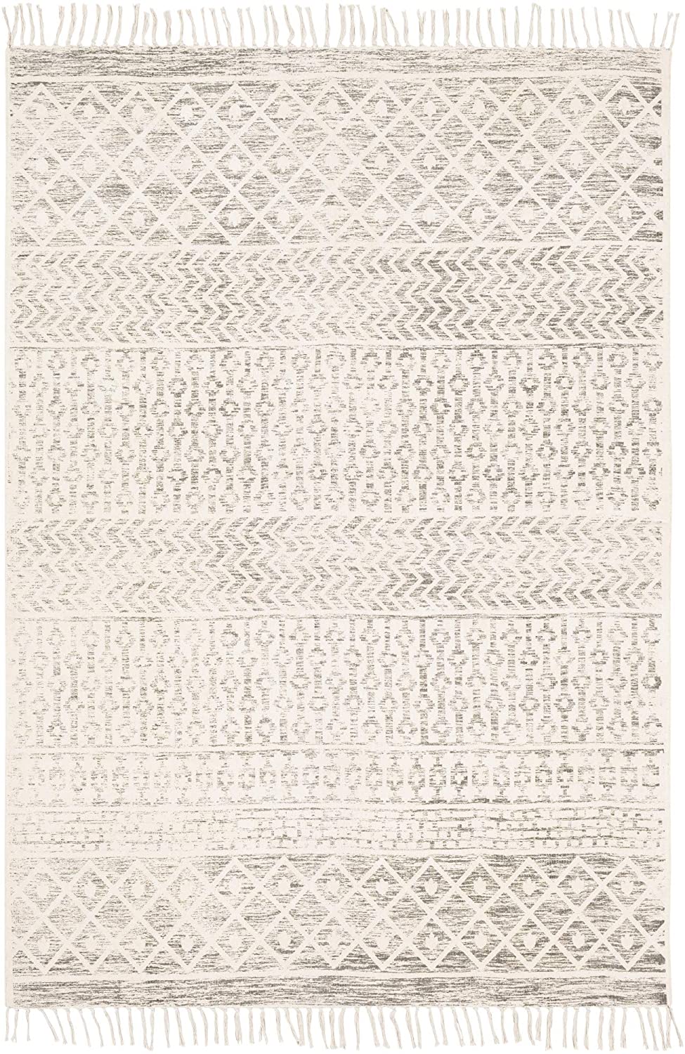 Bohemian Moroccan Soft Area Rug, Ivory Charcoal