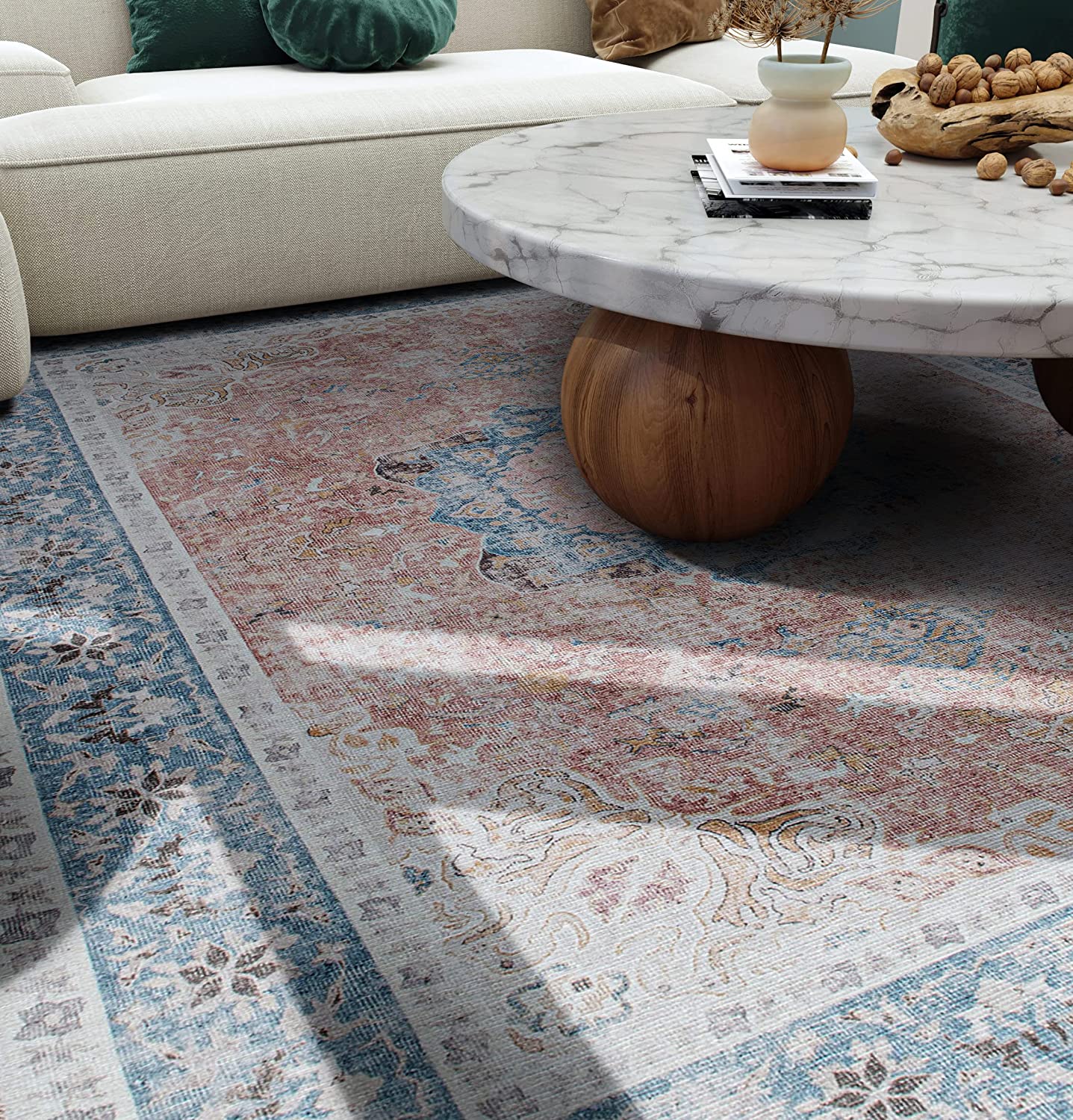 Bohemian Distressed Stain Resistant Flat Weave Eco Friendly Premium Recycled Machine Washable Area Rug 3'3"x5' Rust