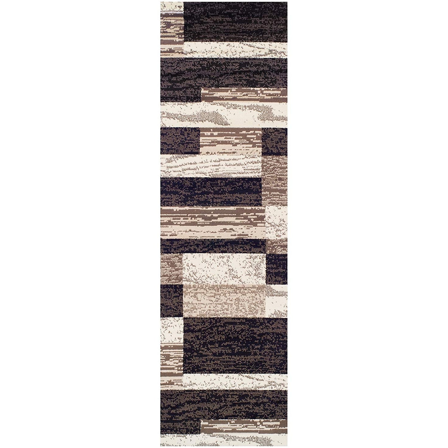 Geometric Brick Design Chocolate Brown Area Rug