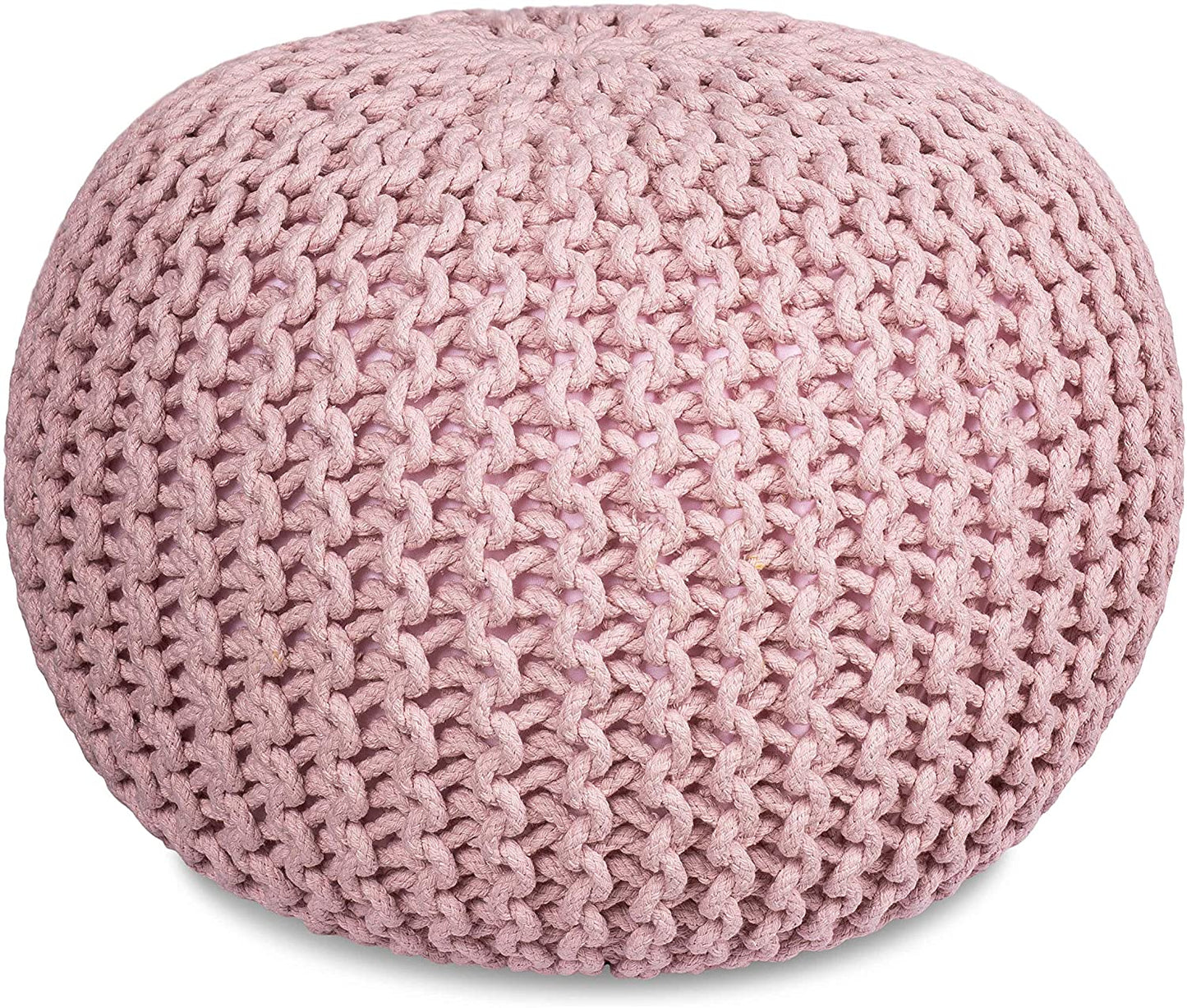 Round Pouf Foot Stool Ottoman - Knit Bean Bag Floor Chair - Cotton Braided Cord - Great for The Living Room, Bedroom and Kids Room - Small Furniture