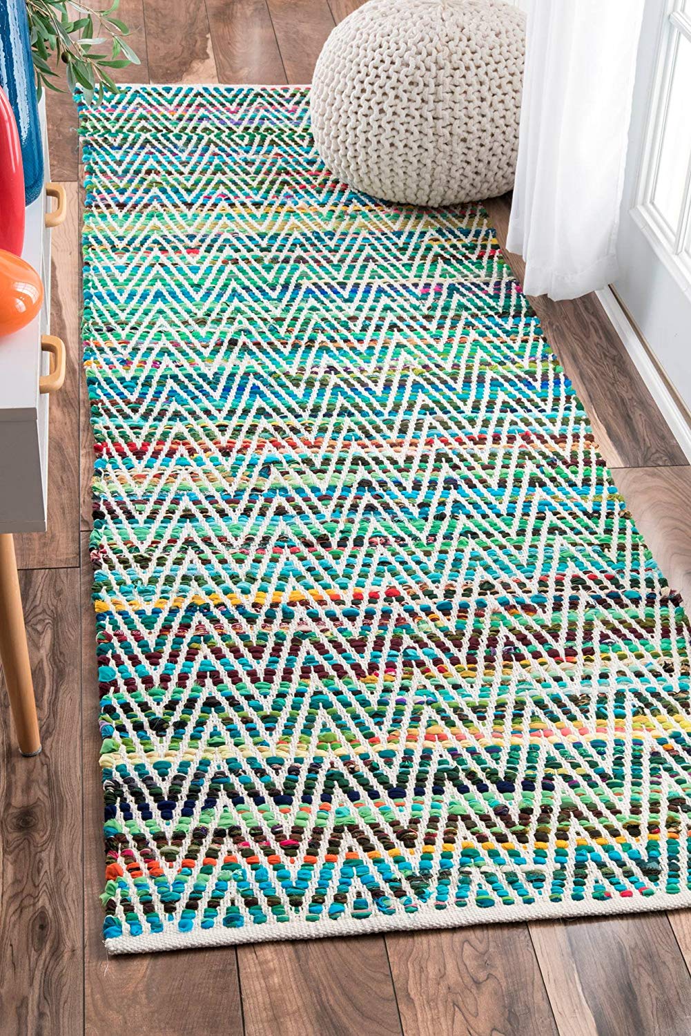 Handwoven Chevron Pattern Soft Green Texture Area Rug