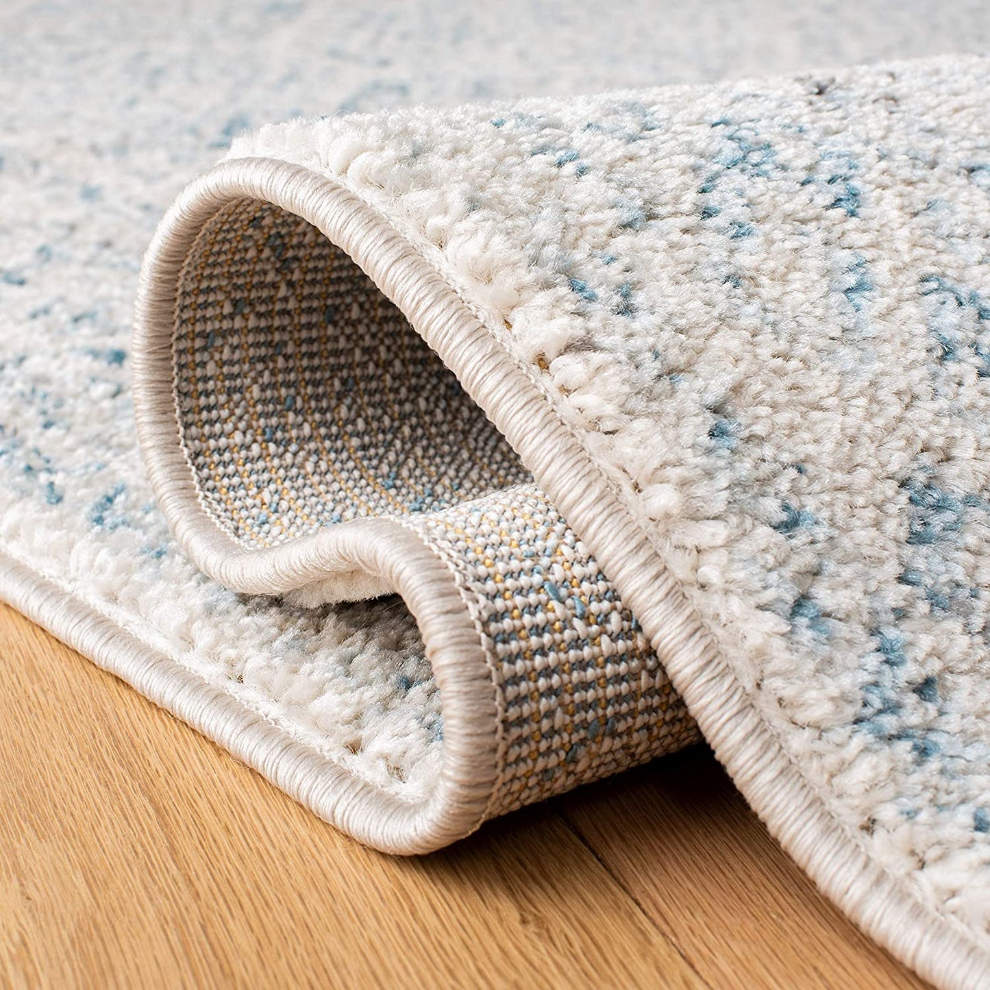 Moroccan Boho Distressed Area Rug, Ivory / Turquoise