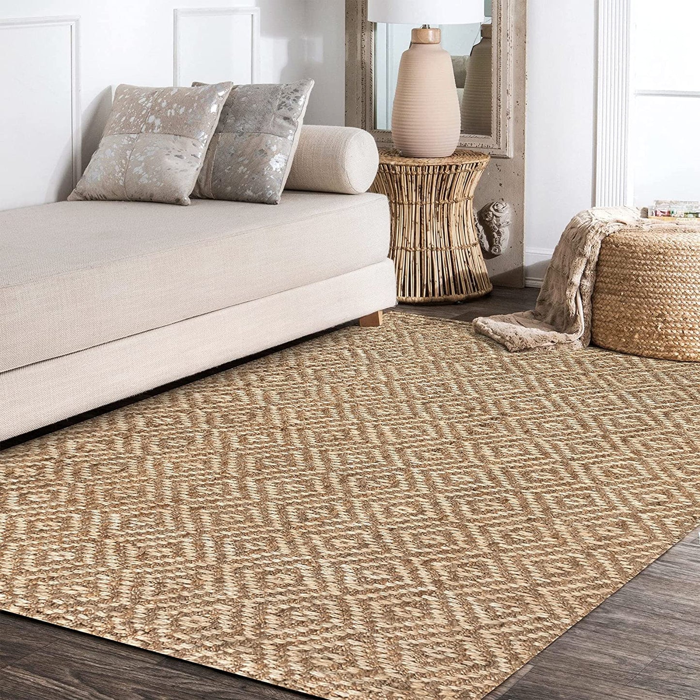 Hira Hand Woven Diamond Chunky Jute Natural soft Area Rug