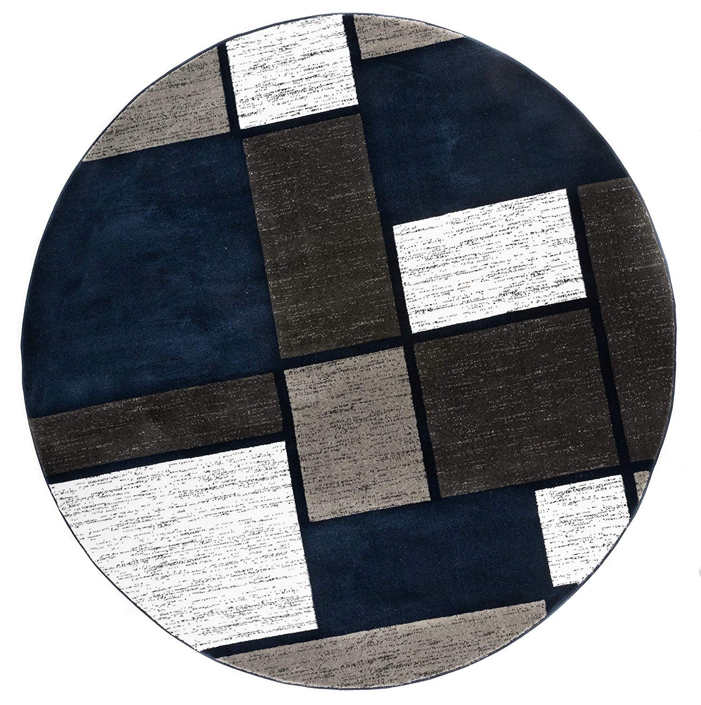 Box Pattern Navy Grey White Soft Area Rug