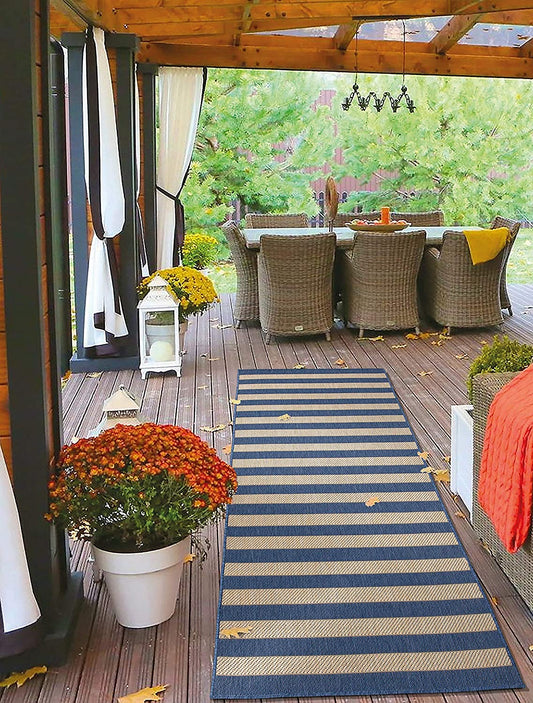 Jardin Indoor/Outdoor Stripe Rug, Navy Ivory