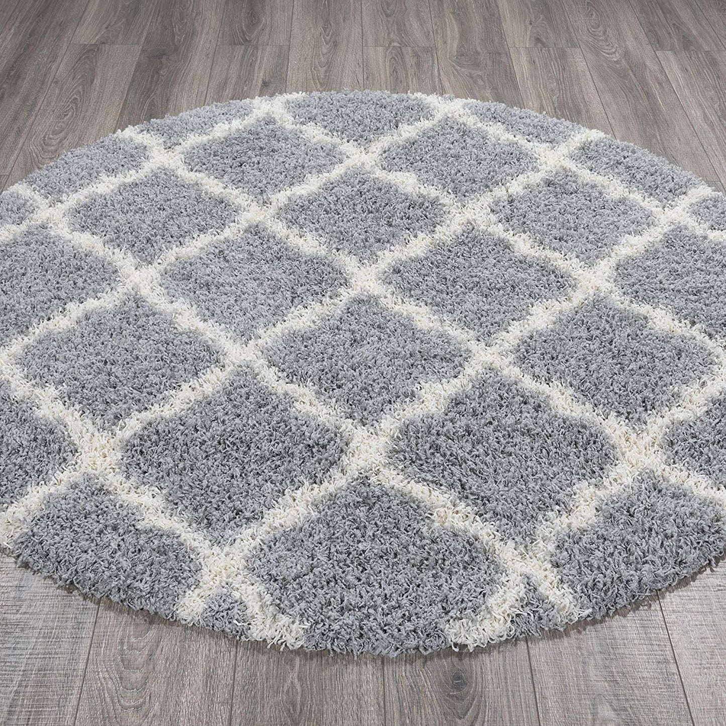 Gray Soft White Shag Trellis Area Rugs