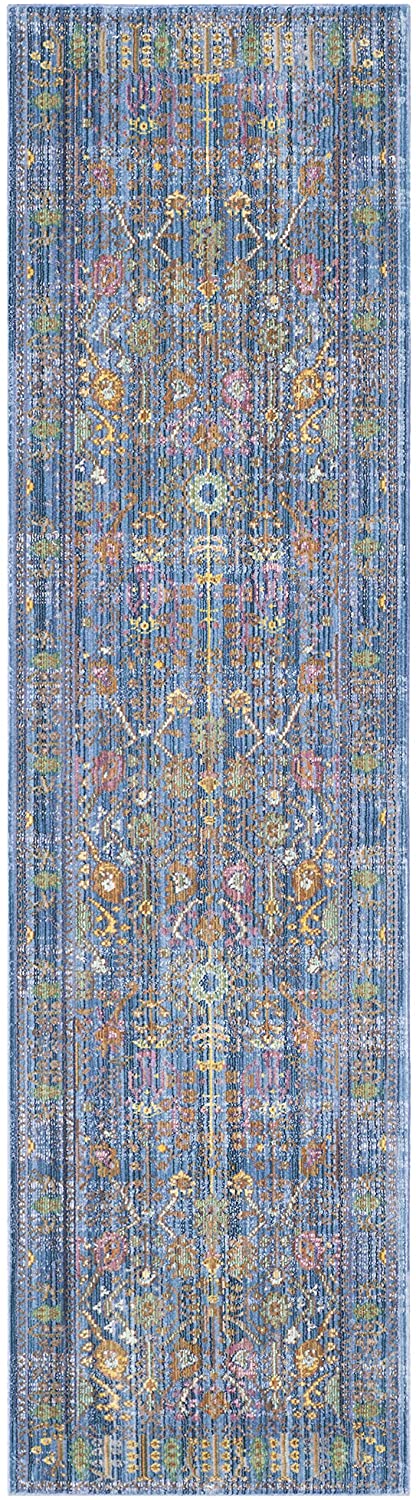 Boho Chic Distressed Area Rug, Blue / Multi