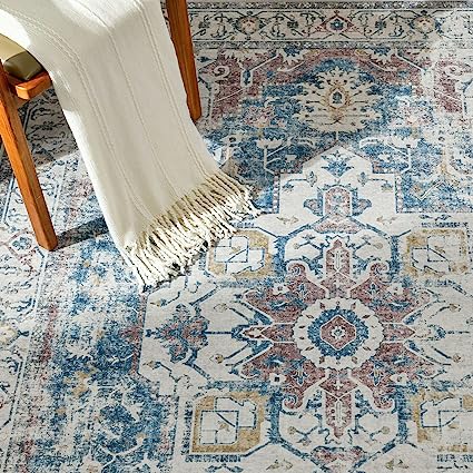 Indoor Floor Print Distressed Carpet Gray Multi Thin Area Rug
