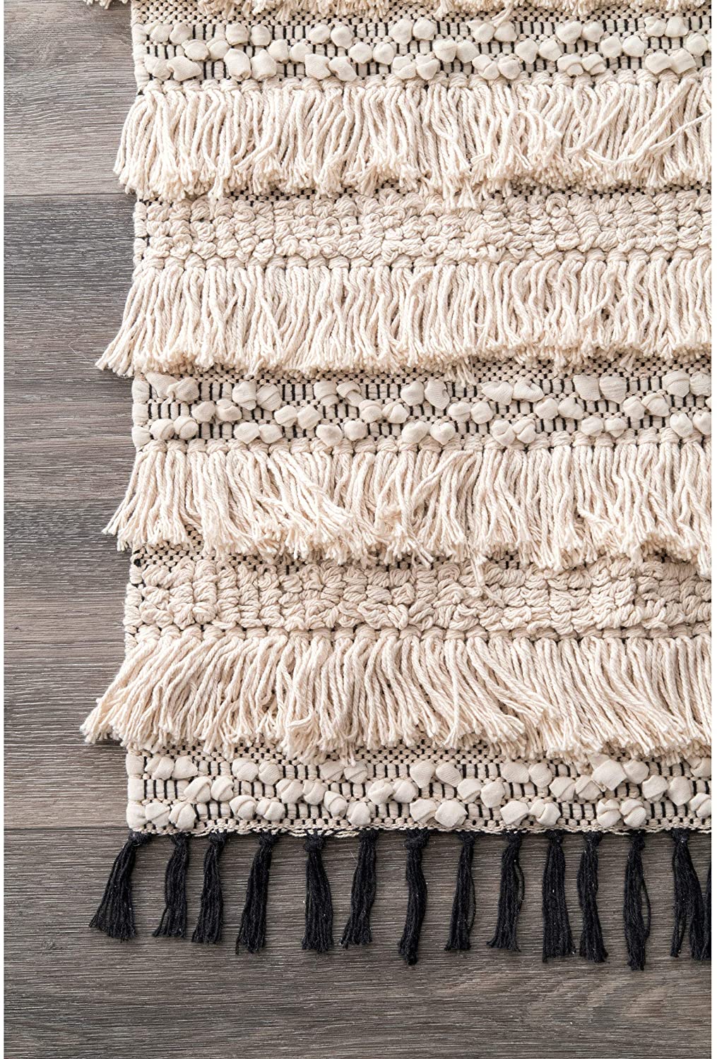 Emerita Tassel Shag Area Rug, Beige