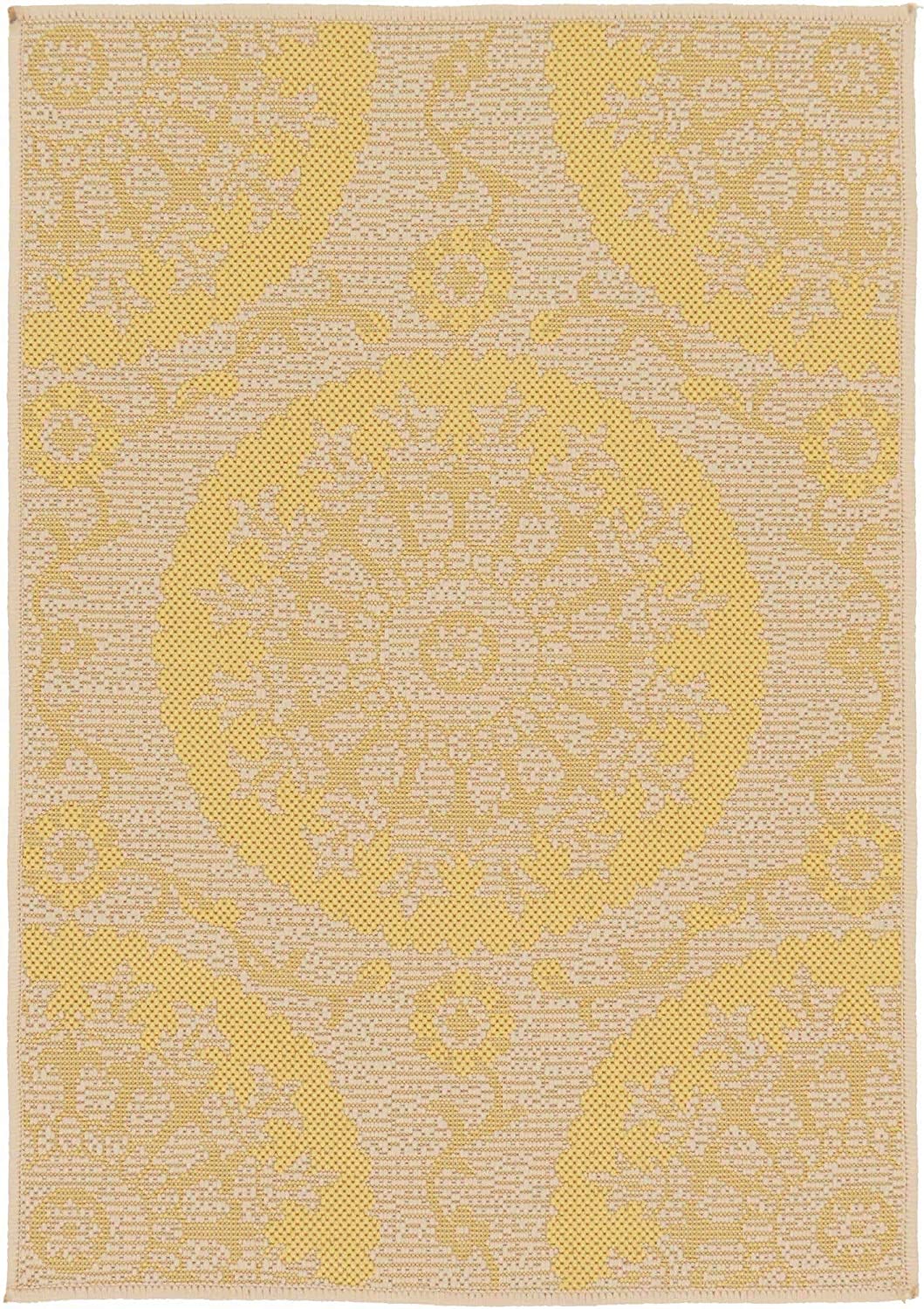 Botanical Collection Floral Abstract Transitional Indoor Outdoor Flatweave Yellow Area Rug