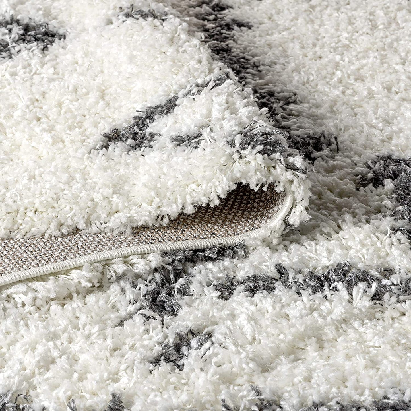 Mercer Plush Tassel Moroccan Tribal Geometric Trellis Cream/Grey Shag Area Rug