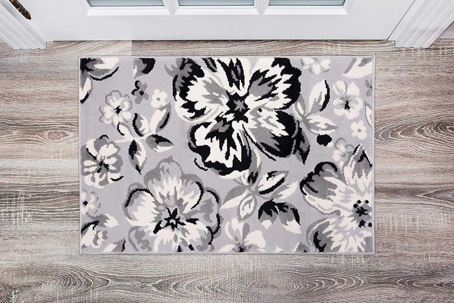Gray/Grey Black White Floral Area Rugs