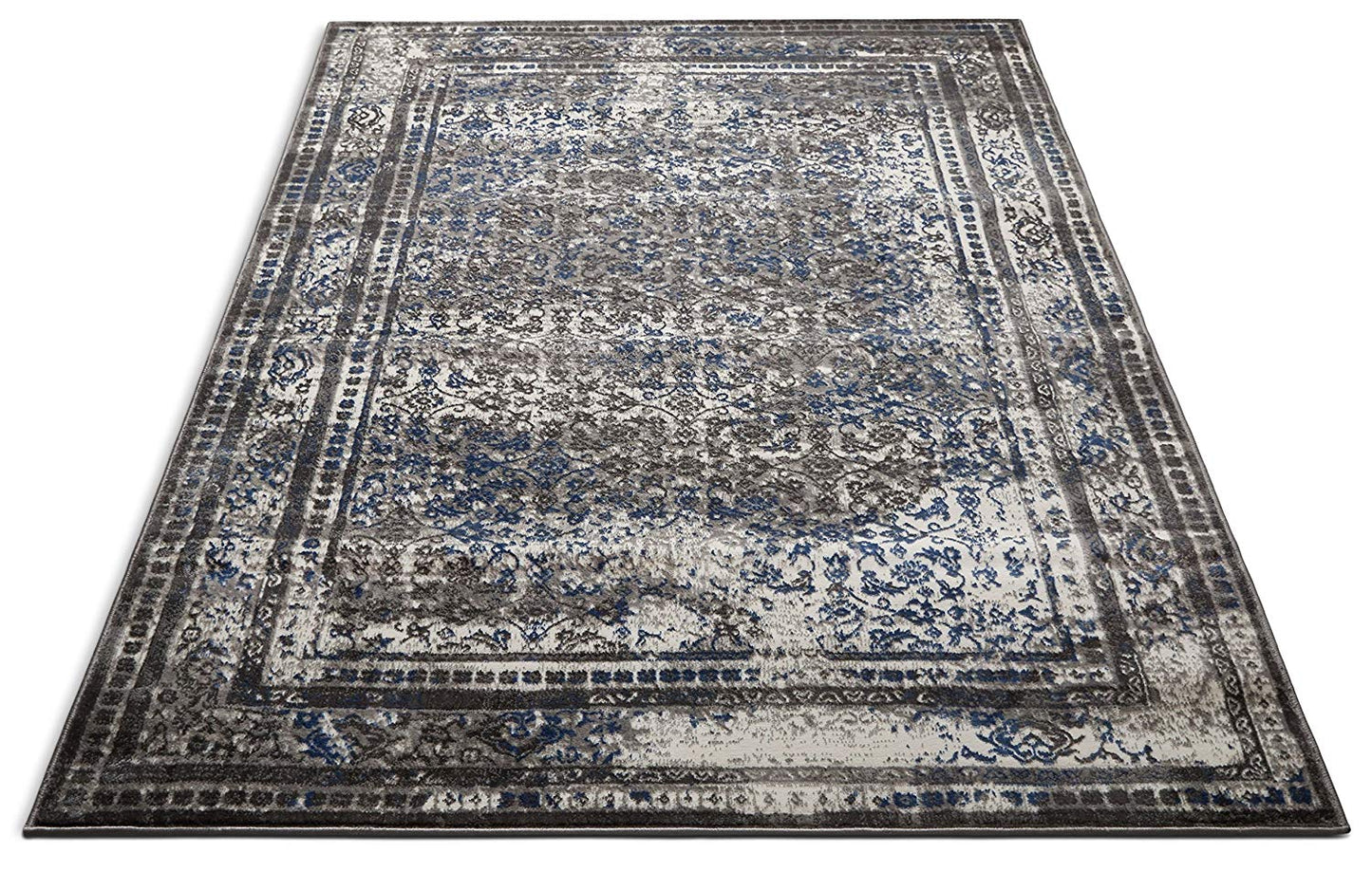 Modern Distressed Persian Design Grey Blue Area Rug