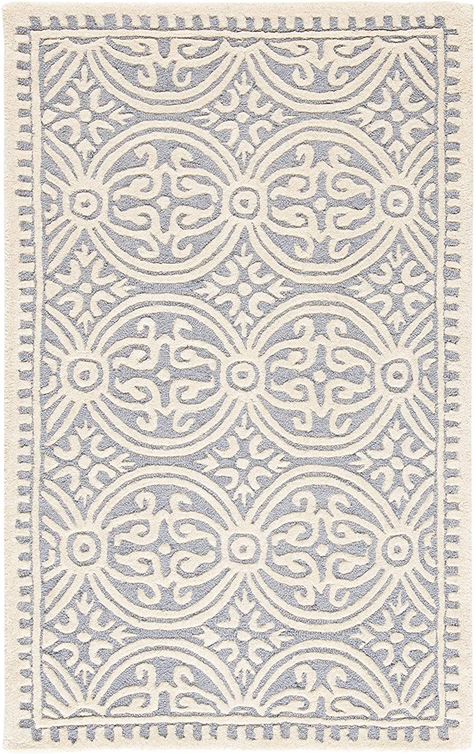 Handcrafted Geometric Light Blue Ivory Premium Wool Soft Area Rug