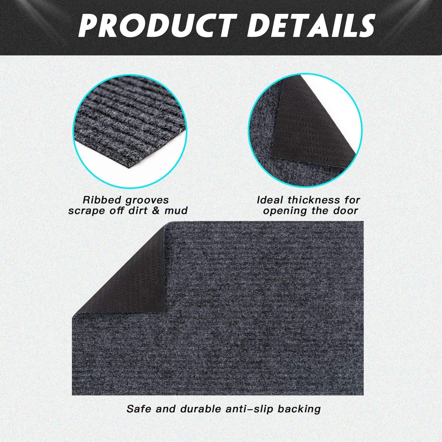 Front Door Mat Outdoor Indoor Doormat Welcome Mats Outside Entrance Shoe Grey,2 Pack