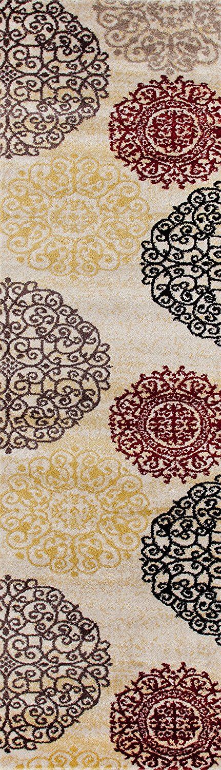 Floral Cream Brown Red Area Rugs
