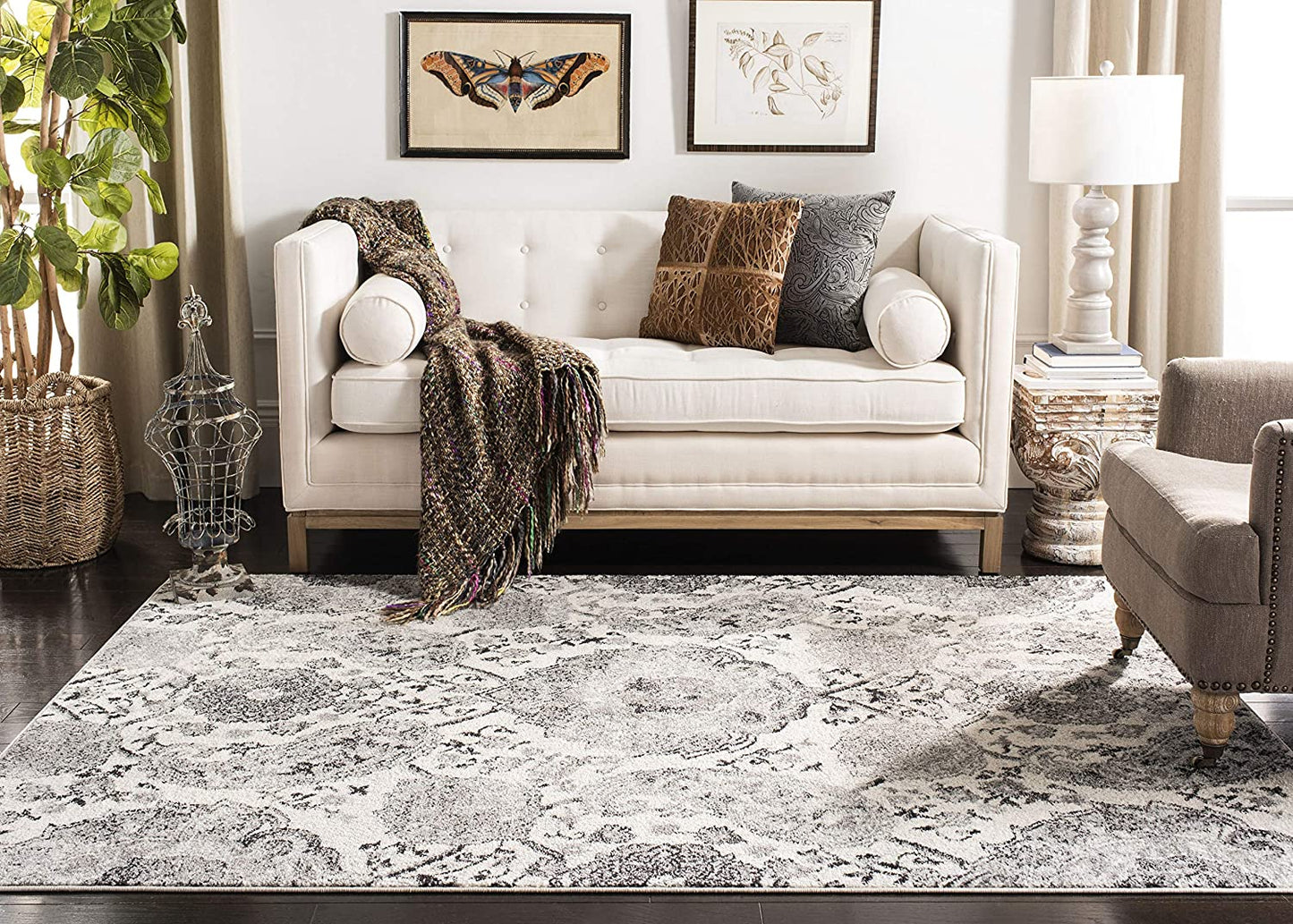 Floral Cream/ Silver Soft Area Rugs