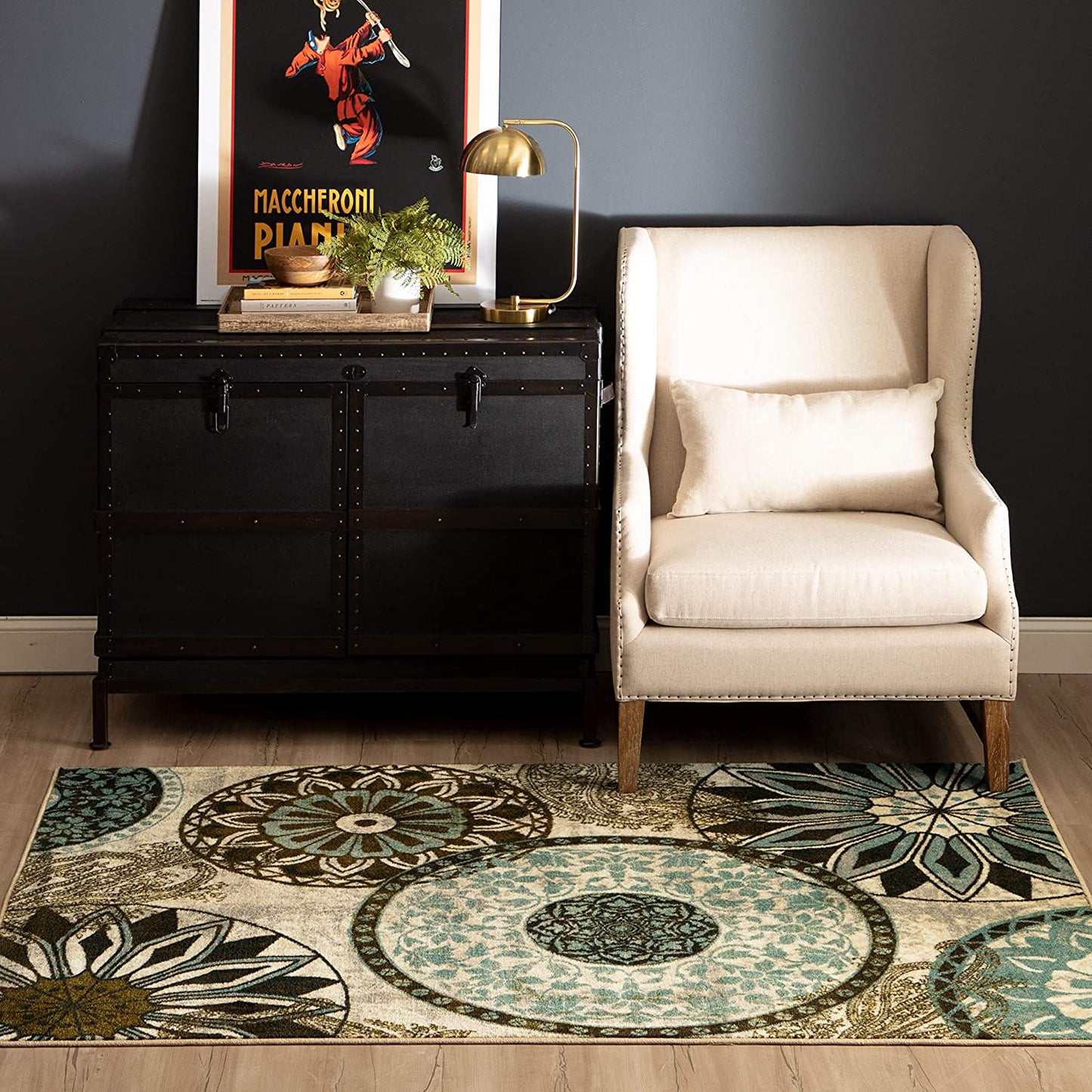 Medallion Area Rugs Blue Brown Light Multi-color