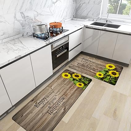 Boho Floral Christmas Anti Fatigue Non Slip Cushioned Comfort Standing Kitchen Rugs Mats, 17.3x28+17.3x47 inch