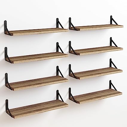 4.7in Rustic Wood Wall Floating Shelves Set of 8 (Dark Carbonized Black)