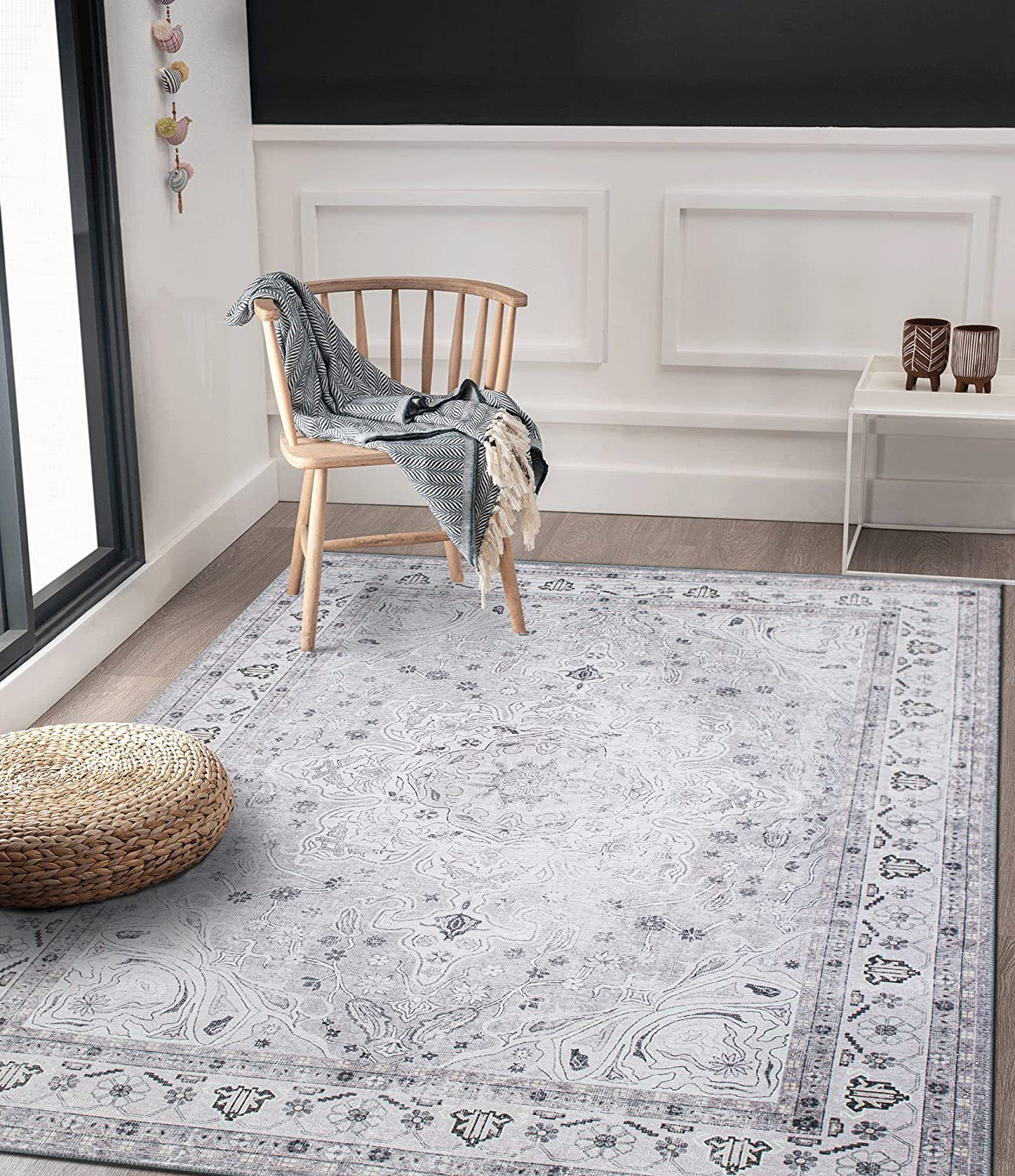 Transitional Medallion Stain Resistant Flat Weave Eco Friendly Premium Recycled Machine Washable Area Rug 5'x7' Gray
