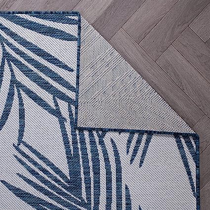 Contemporary Distressed Leaves Textured Flat Weave Easy Cleaning Outdoor Rugs