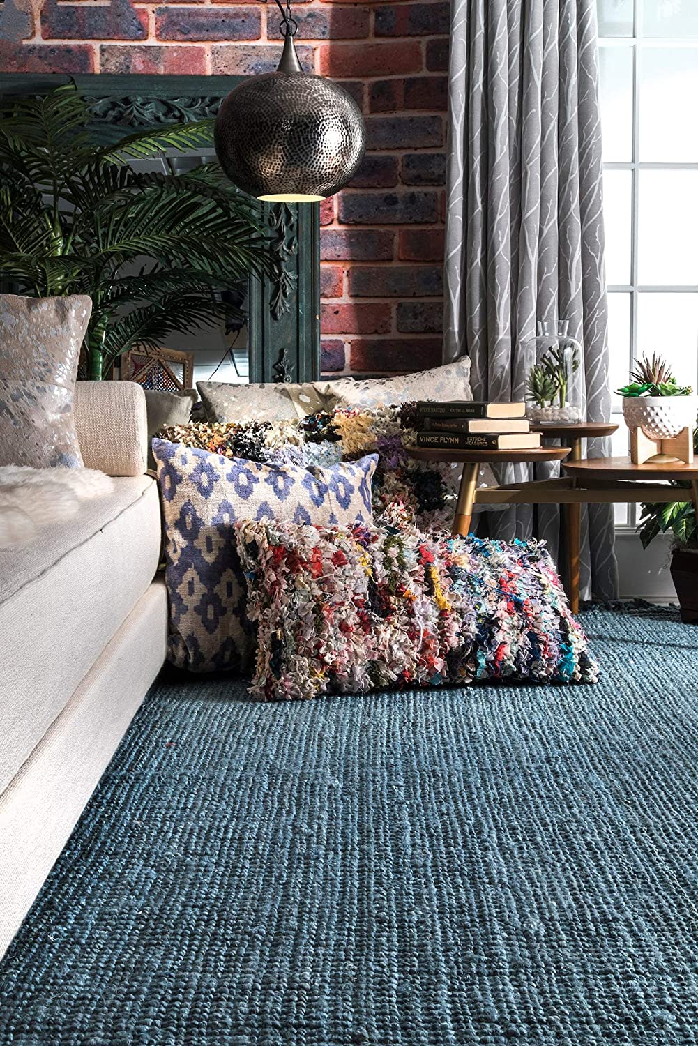Chunky Loop Blue Jute Rug - Multiple sizes available