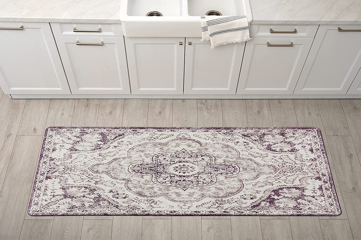 Distressed Bohemian Anti Fatigue Non Slip Stain Resistant Mat - 18" x 47" Cream