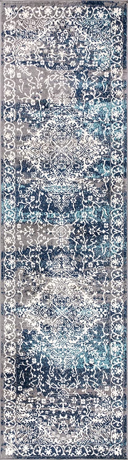 Modern Persian Vintage Medallion Area Rugs Navy/Light Grey