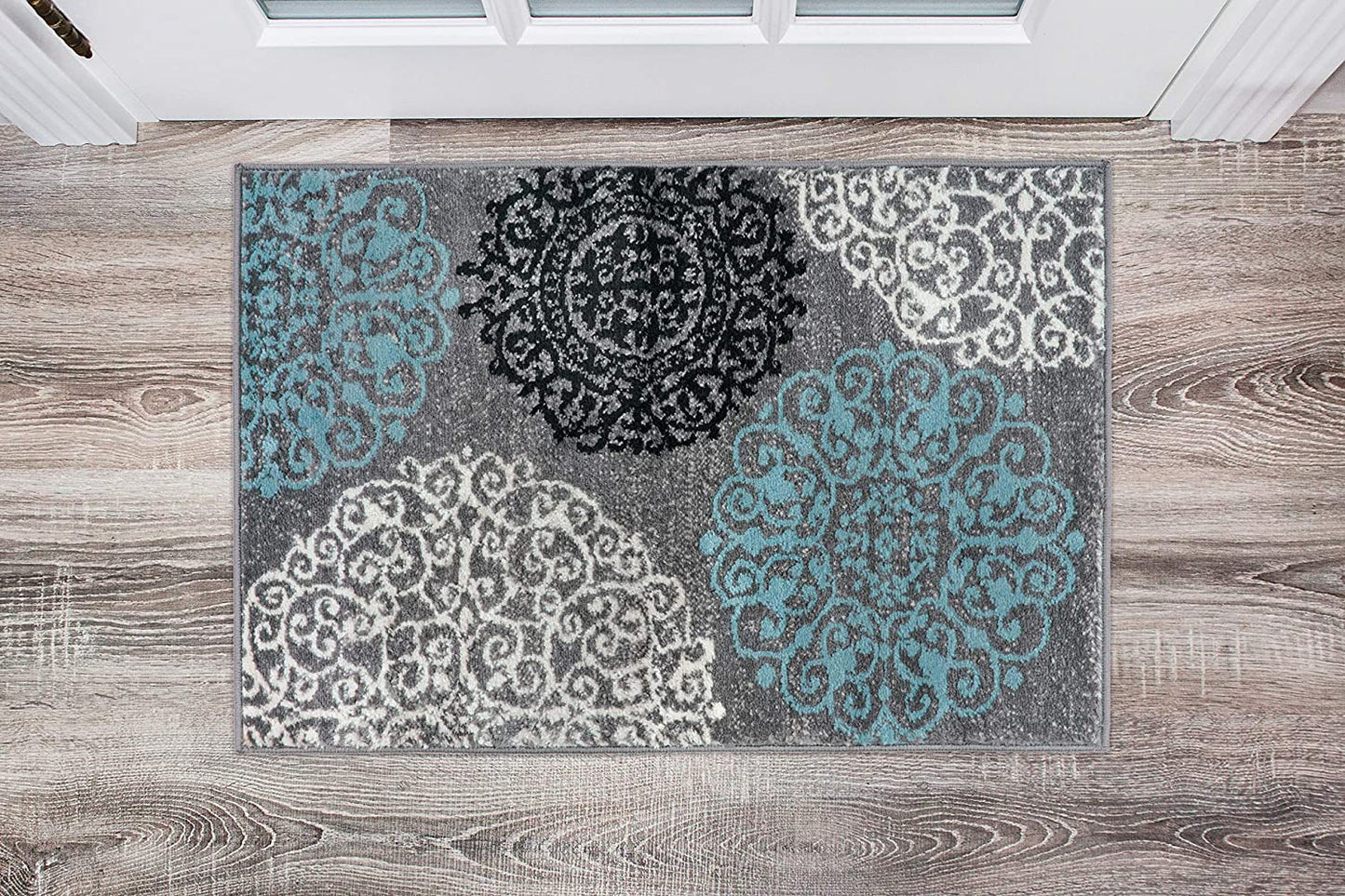 Contemporary Modern Floral Area Rug Black