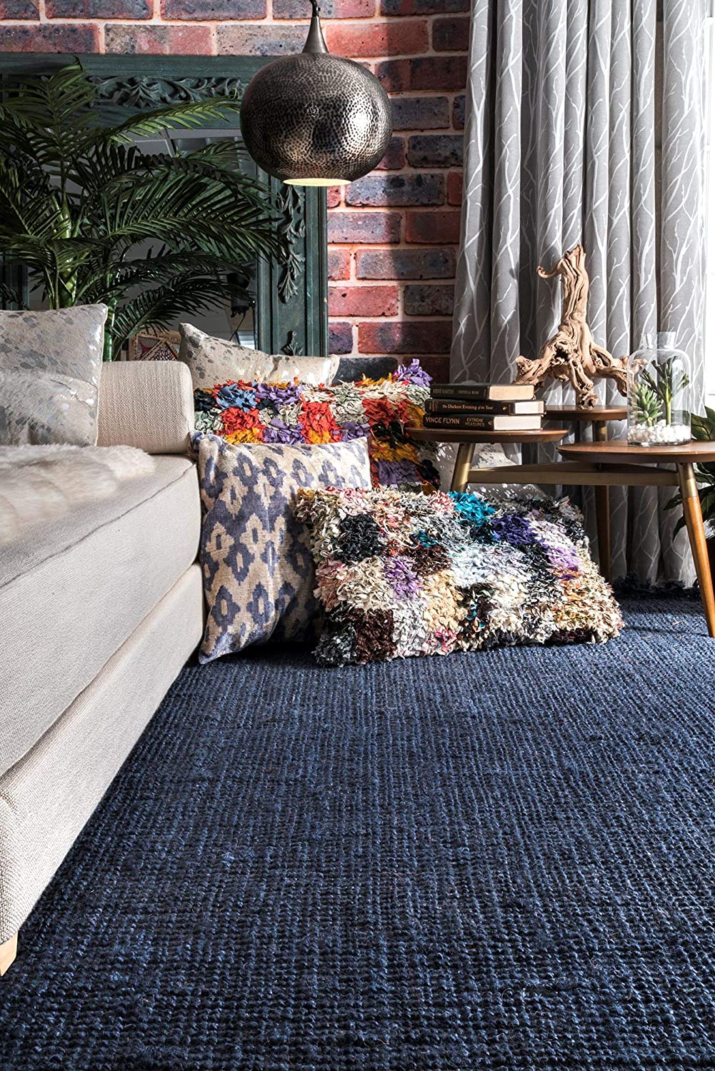 Chunky Loop Navy Blue Jute Rug - Multiple sizes available
