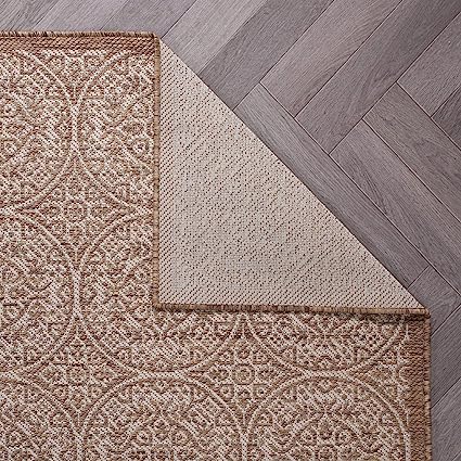 Capri Transitional Floral Circles Textured Flat Weave Easy Cleaning Outdoor Rugs - 2' x 3' Brown