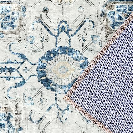 Indoor Floor Print Distressed Carpet Gray Multi Thin Area Rug