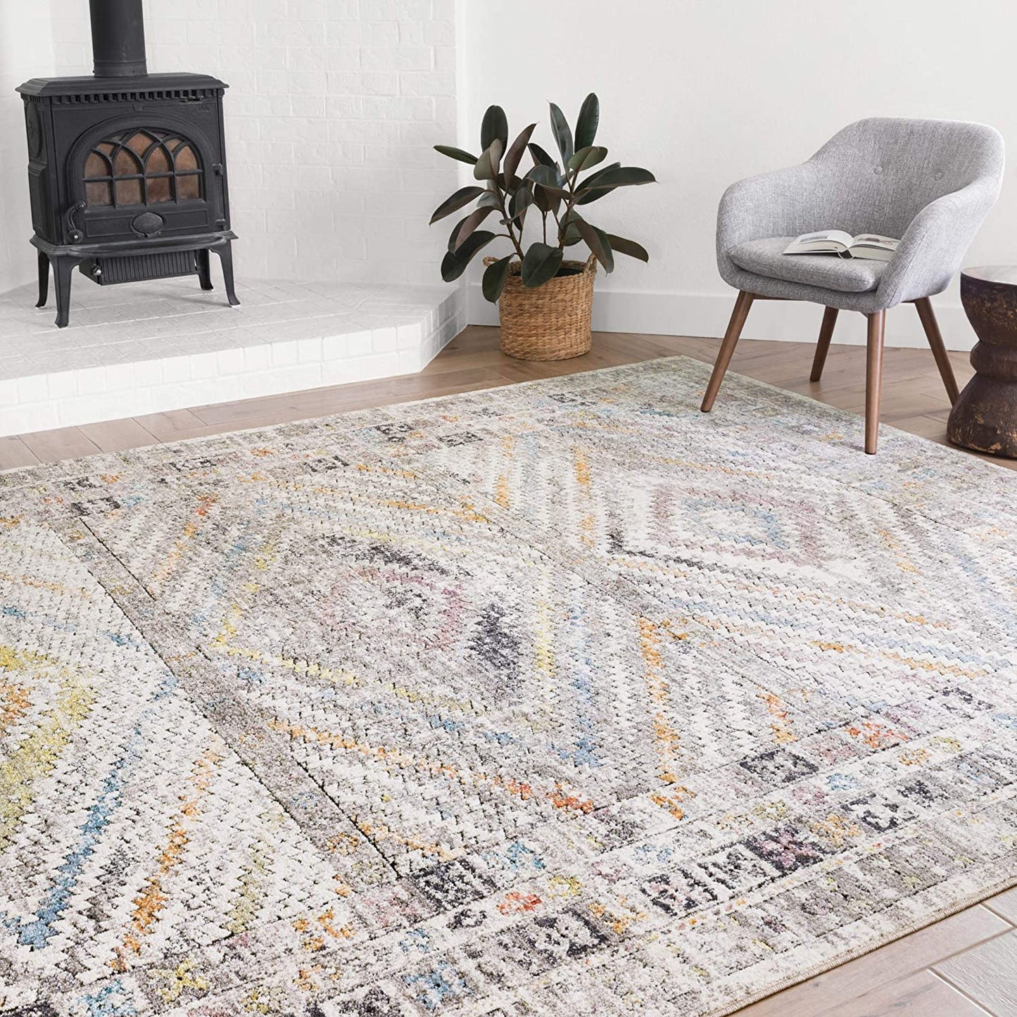 Dante Collection Soft Area Rug Ivory/Multi