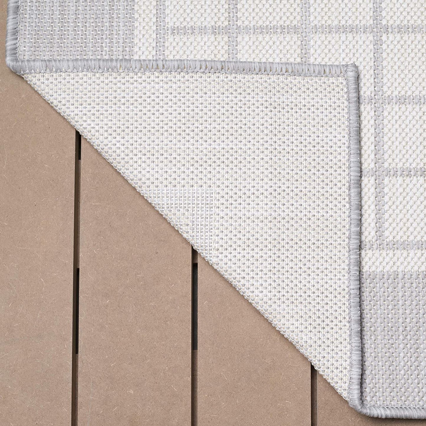 Modern Area Rugs for Indoor Outdoor Bordered Squares Grey/ White