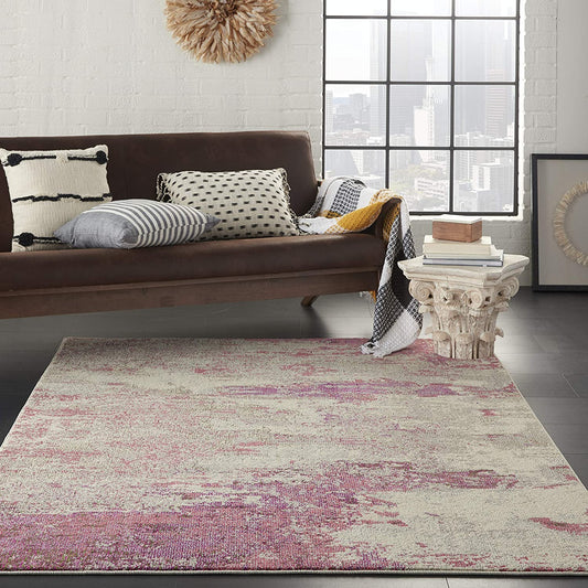 Modern Abstract Area Rug Ivory/Pink,