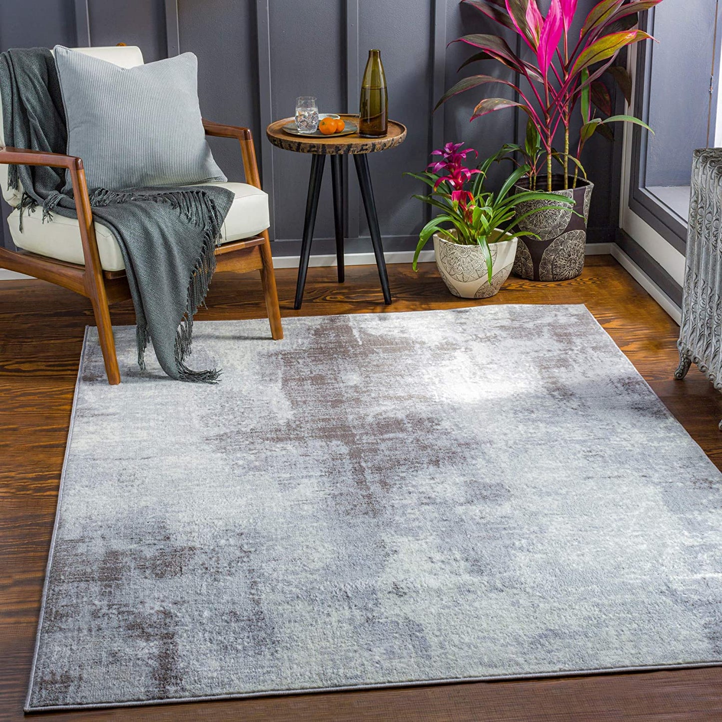 Modern Abstract Soft Area Rug, Slate
