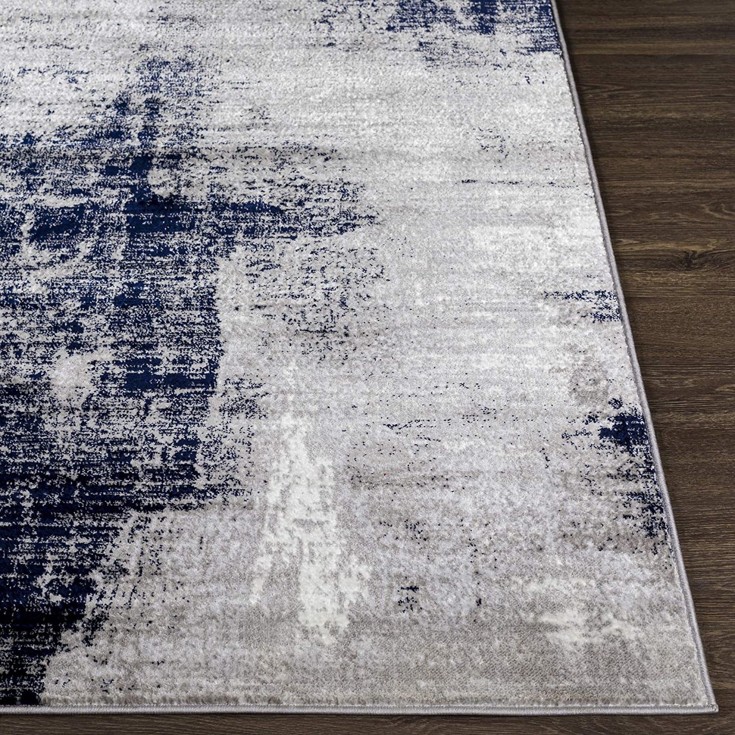 Modern Abstract Soft Area Rug, Black/Navy