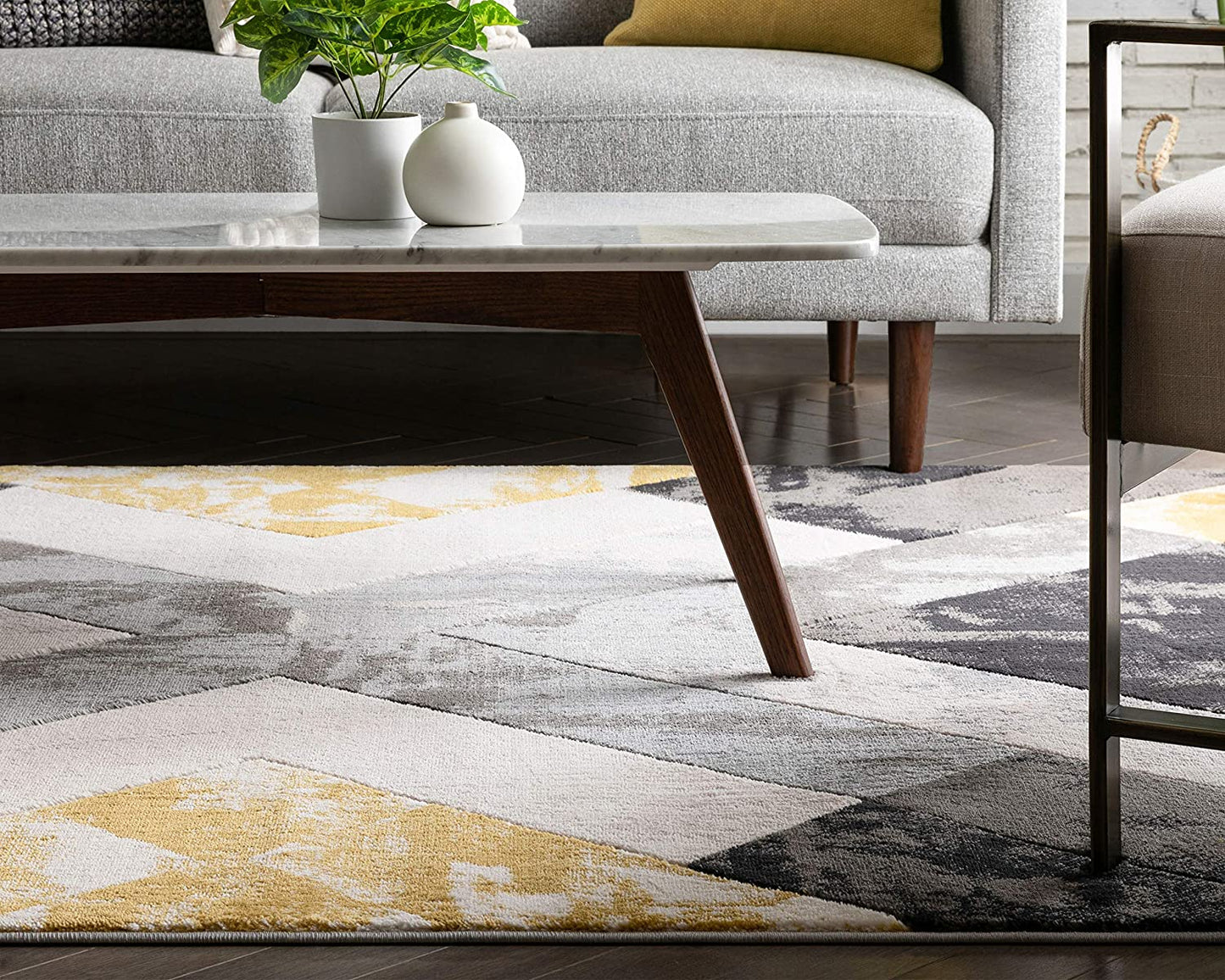 Rheta Blue Modern Geometric Stripes & Angles Pattern Area Rug