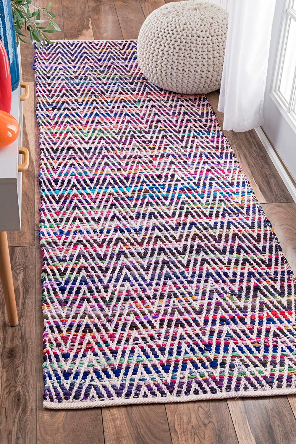 Handwoven Chevron Pattern Soft Indigo Texture Area Rug