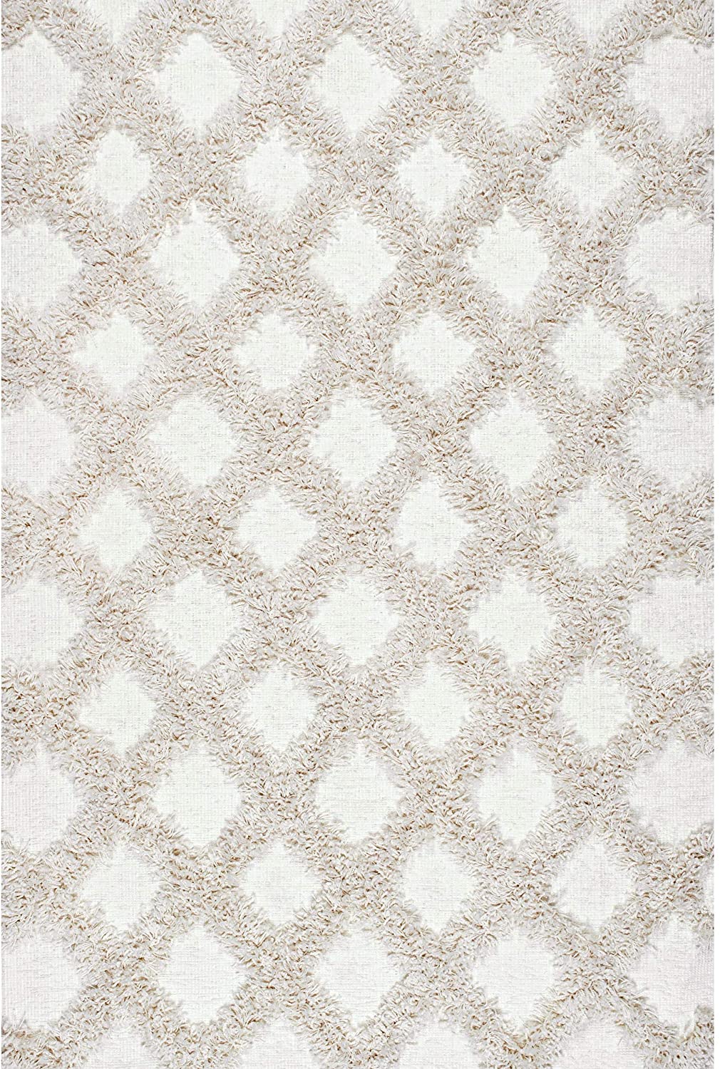 Diamond Trellis Shag Area Rug, Ivory