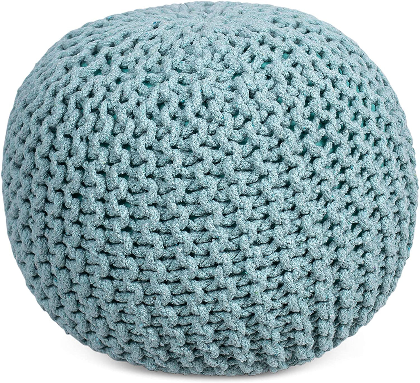 Round Pouf Foot Stool Ottoman - Knit Bean Bag Floor Chair - Cotton Braided Cord - Great for The Living Room, Bedroom and Kids Room - Small Furniture