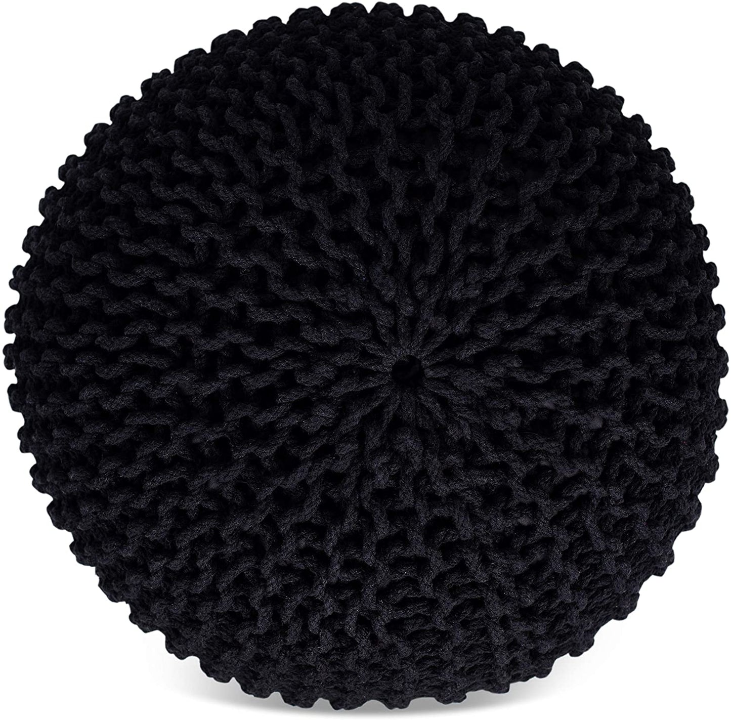 Round Pouf Foot Stool Ottoman - Knit Bean Bag Floor Chair - Cotton Braided Cord - Great for The Living Room, Bedroom and Kids Room - Small Furniture
