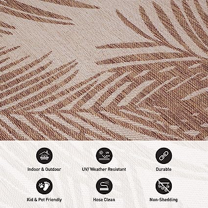 Contemporary Distressed Leaves Textured Flat Weave Easy Cleaning Outdoor Rugs
