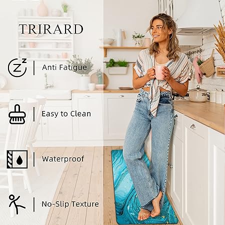Sets 2 Gold Marble Abstract Cushioned Anti-Fatigue Non-Slip Memory Foam Comfort Standing Mat, 17.3''x 28''+17.3'' x 47''