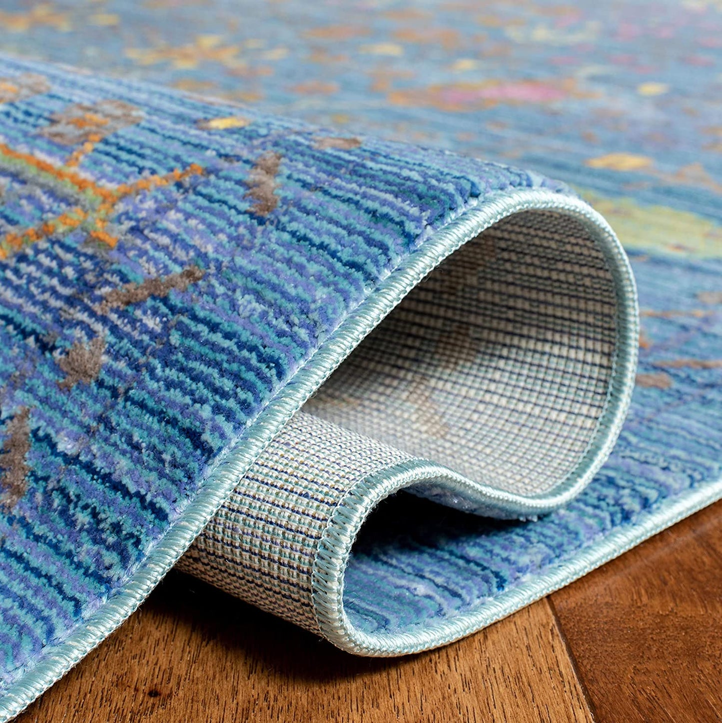 Boho Chic Distressed Area Rug, Blue / Multi