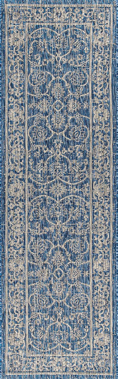 Palazzo Vine and Border Textured Weave Indoor/Outdoor Navy/Gray